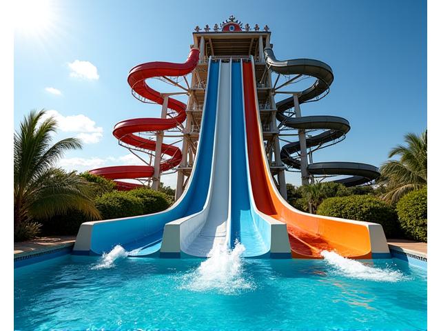 Towering custom multi-lane water slide complex