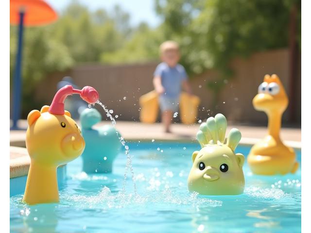 Gentle, safe toddler splash area with small interactive elements