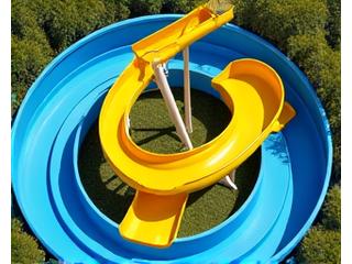 Vibrant yellow and blue triple-loop water slide